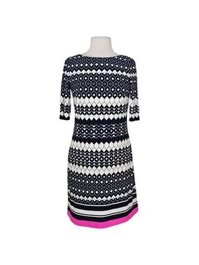 Eliza J Black & White Pink Stripe Geometric Print Sheath Dress